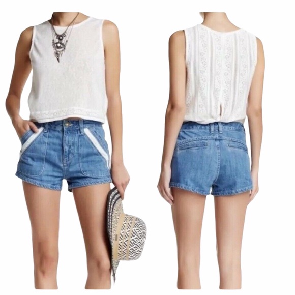 FREE PEOPLE SWEET SURRENDER LACE JEAN SHORTS